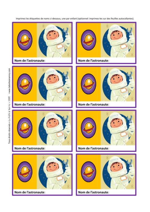 Étiquettes de noms | marque-places - Astronautes