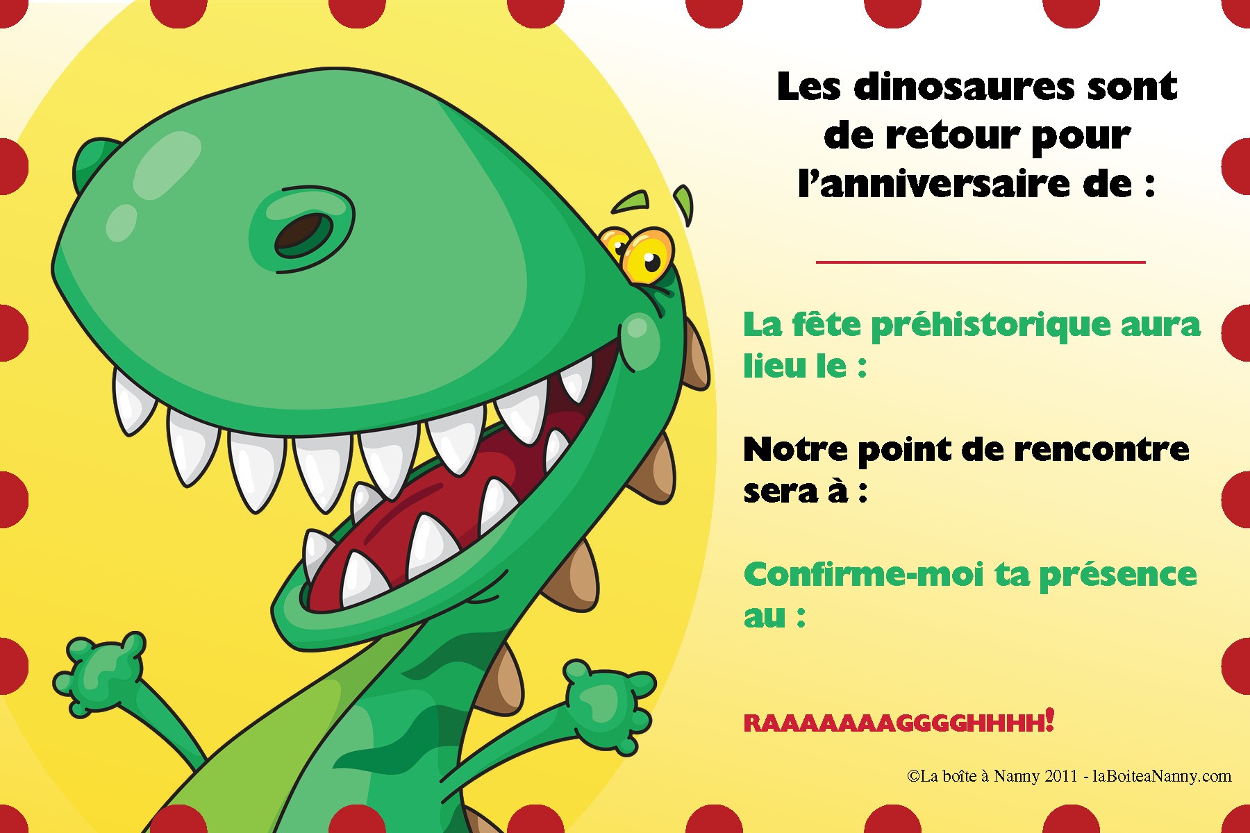 Carte d'invitation d'anniversaire thème des dinosaures