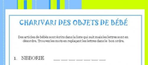 Charivari des objets de bébé - exemple : la réponse est BIBERON