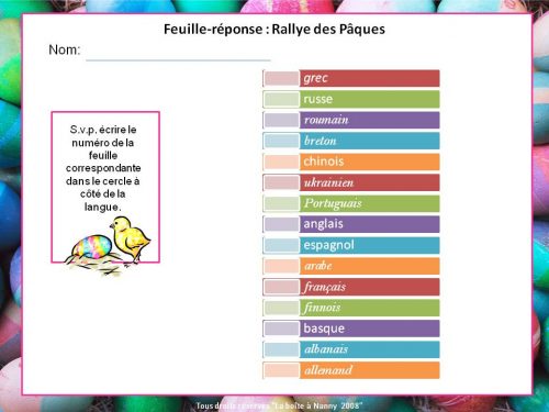 Un rallye de Pâques dans toutes les langues