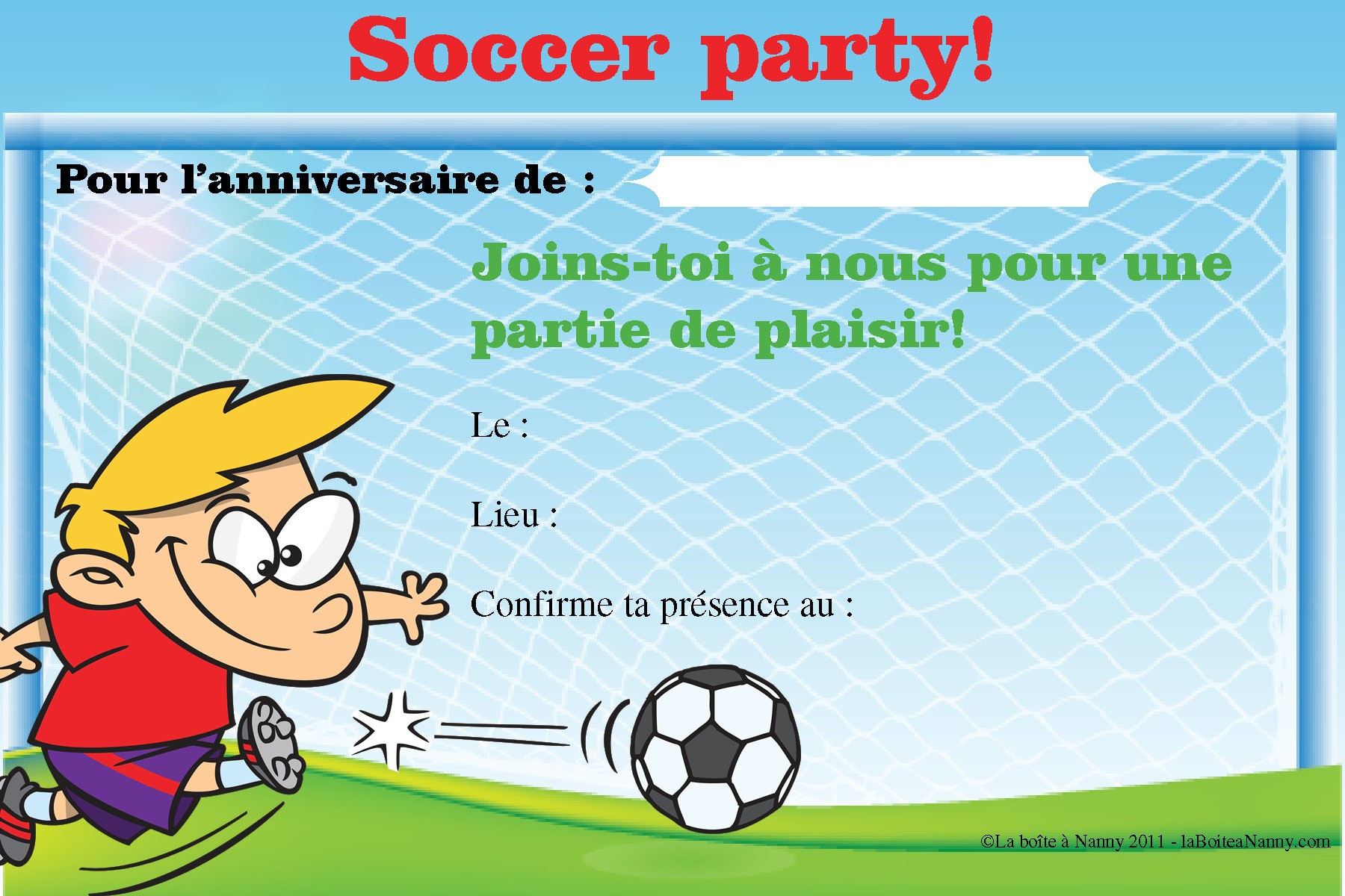 Carte Invitation Anniversaire Football Enfant Ballon gratuit à