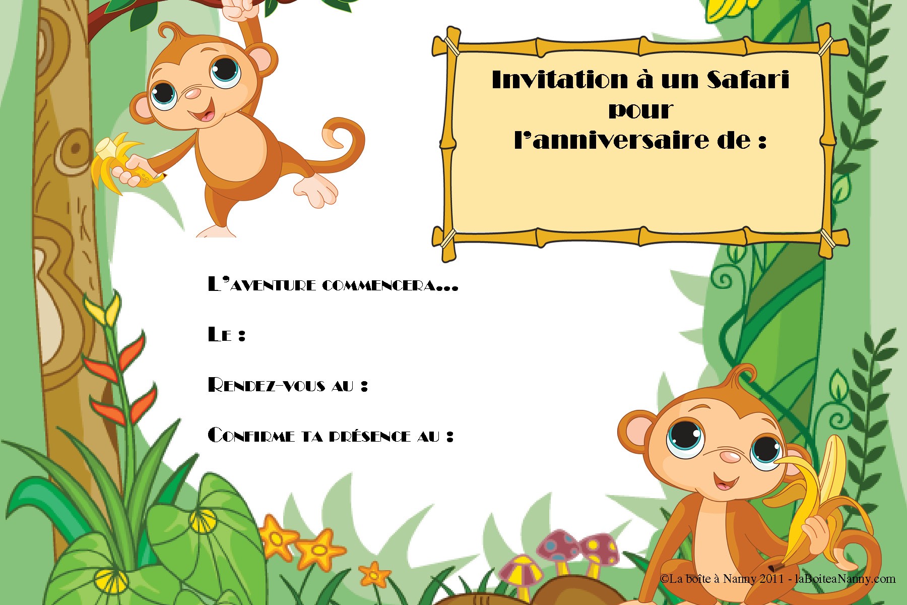 Invitation anniversaire thème jungle ou Safari : La boite à Nanny