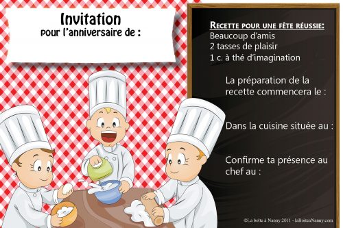 Invitation anniversaire Cuisiniers