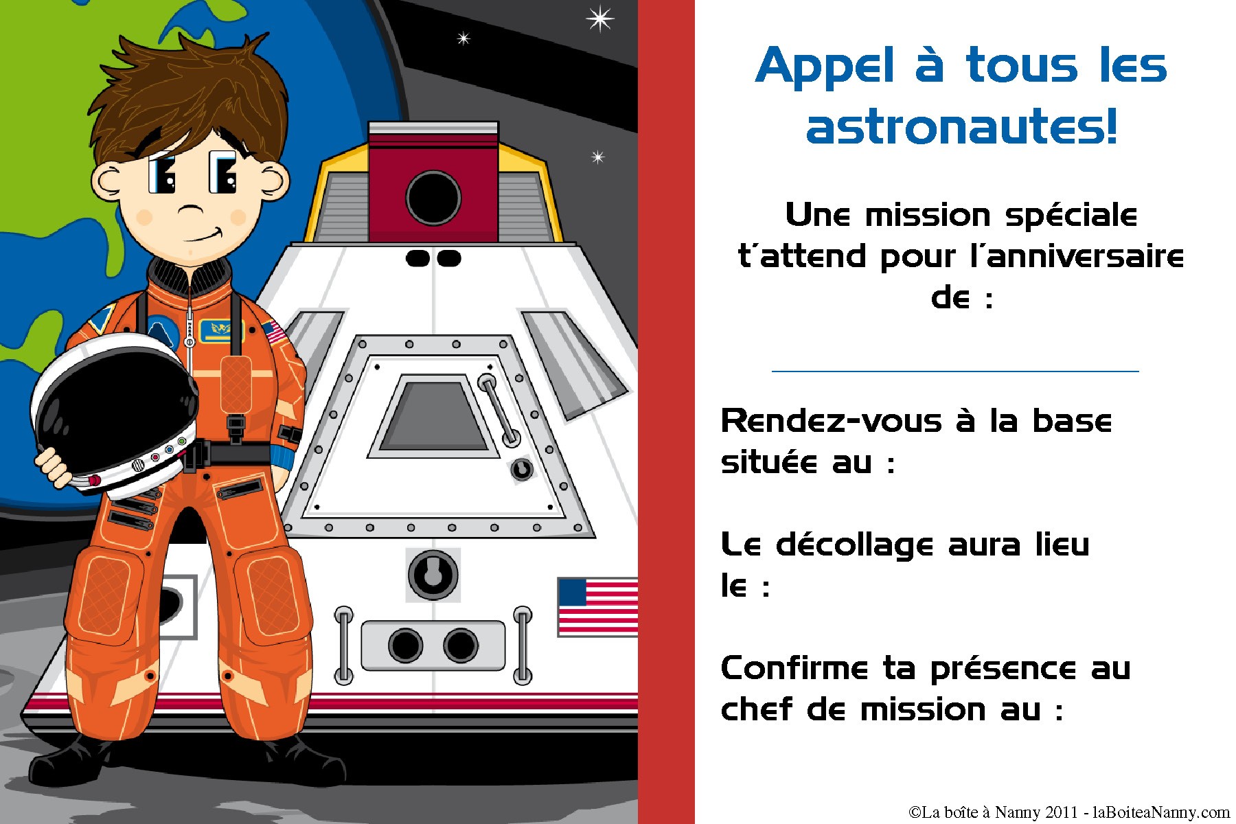 Invitation Anniversaire Garcons Theme Espace Astronautes La Boite A Nanny